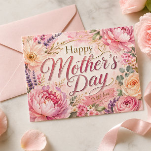Moederdag Met Liefde Blush Waterverf Pioenroos Gou Briefkaart