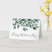 Moederdag met moderne eucalyptusblad en -loof kaart (Gele Bloem)