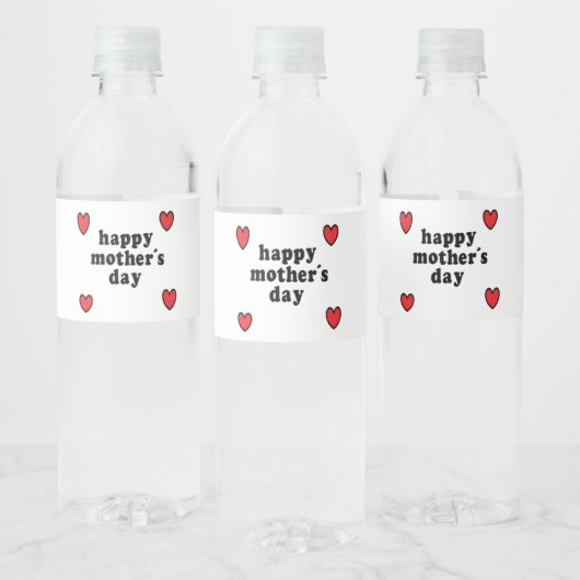 Moederdag met rode harten waterfles etiket (Flessen)