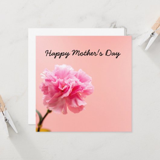 Moederdag met Roze Anjer Bloemen op roze  Kaart (Voorkant / Achterkant in situ)
