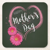 Moederdag met roze hartbloemen - Onderzetter papie (Voorkant)