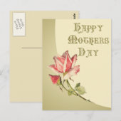 Moederdag met roze roos Briefkaart (Voorkant / Achterkant)