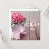 Moederdag met roze roze Kaart (Voorkant / Achterkant in situ)
