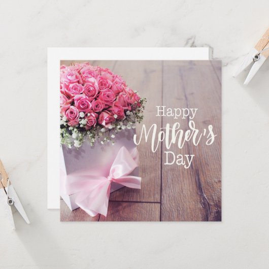 Moederdag met roze roze Kaart (Voorkant / Achterkant in situ)