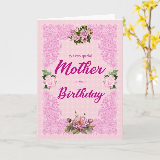 Moederdag met roze rozenrozen Kaart (Gele Bloem)