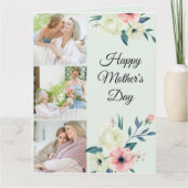 Moederdag Mint en Roze Feminine Floral 3 Foto Kaart (Voorkant)