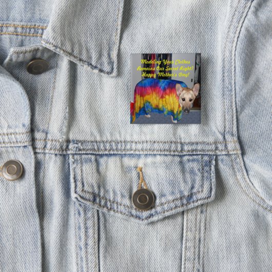 Moederdag modelleerkleding vierkante button 5,1 cm (In situ)