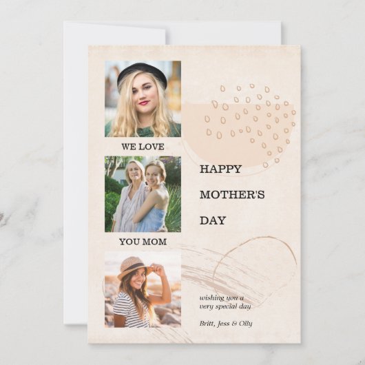 Moederdag Modern Abstracte vorm 3 Foto bewerkbaar Feestdagenkaart (Voorkant)