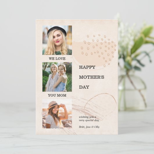Moederdag Modern Abstracte vorm 3 Foto bewerkbaar Feestdagenkaart (Staand voorkant)