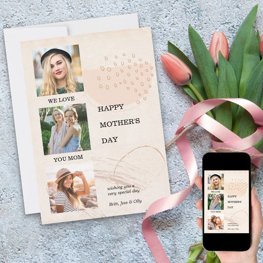 Moederdag Modern Abstracte vorm 3 Foto bewerkbaar Feestdagenkaart