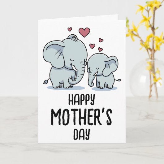 Moederdag Moeder en Baby olifant Kaart (Gele Bloem)