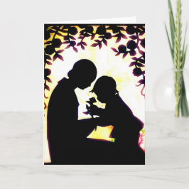 Moederdag moeder en kind Silhouette Vintage Kaart