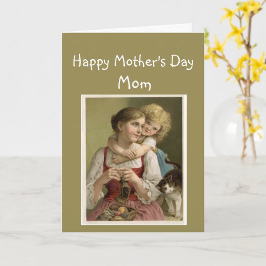 Moederdag  moeder en meisje kaart (Gele Bloem)