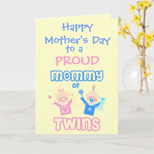 Moederdag moeder van tweeling wenskaart kaart (Gele Bloem)