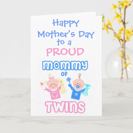 Moederdag moeder van tweeling wenskaart kaart (Gele Bloem)