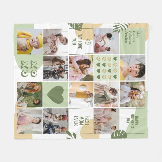 Moederdag Moeder Verjaardagsfoto Collage Mint Groe Fleece Deken (Voorkant (Horizontaal))