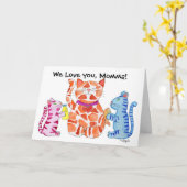 Moederdag Moedercat en Kittens Kaart (Gele Bloem)