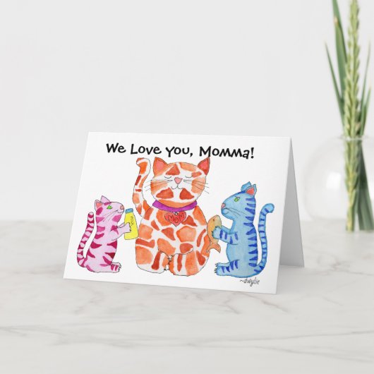 Moederdag Moedercat en Kittens Kaart (Voorkant)