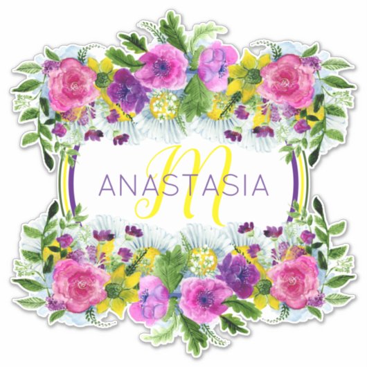 Moederdag Moederdag Zondag Waterverf Monogram Sticker (Voorkant)