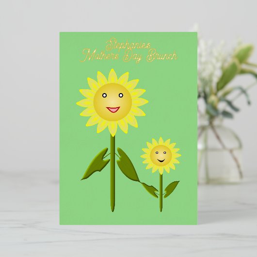 Moederdag Moederdag zonnebloemen Brunch Folie Uitnodiging (Staand Voorkant)