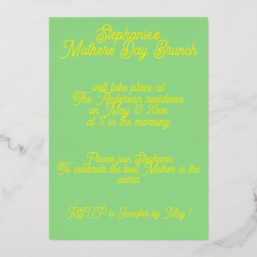 Moederdag Moederdag zonnebloemen Brunch Folie Uitnodiging (Achterkant)