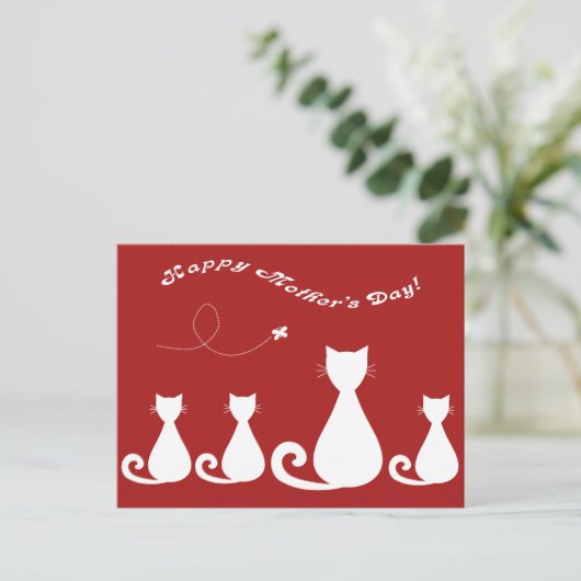 Moederdag "Moederkat met Kittens" Briefkaart (Staand voorkant)