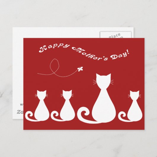 Moederdag "Moederkat met Kittens" Briefkaart (Voorkant / Achterkant)