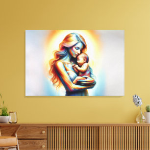 Moederdag moederschap liefde zacht pastel aura canvas afdruk