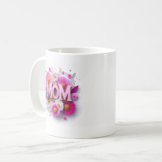 Moederdag Mom Roze Bloemen Mok (Voorkant links)