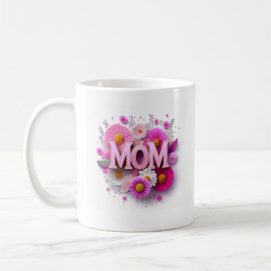 Moederdag Mom Roze Bloemen Mok (Links)