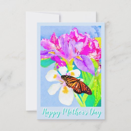 Moederdag Monarch Butterfly, Irises en Orchid (Voorkant)