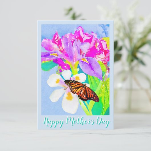 Moederdag Monarch Butterfly, Irises en Orchid (Staand voorkant)