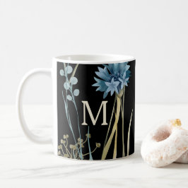 Moederdag Monogram Floral Light Blue Gold Black Koffiemok