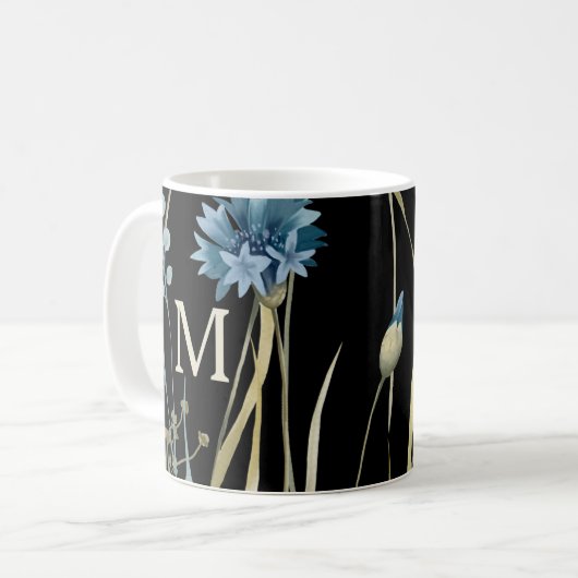Moederdag Monogram Floral Light Blue Gold Black Koffiemok (Voorkant links)