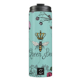 Moederdag Monogram Koningin Bij Gouden Kroon Bloem Thermosbeker