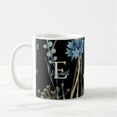 Moederdag Monogram Waterverf Bloemen Goud Blauw Koffiemok (Links)