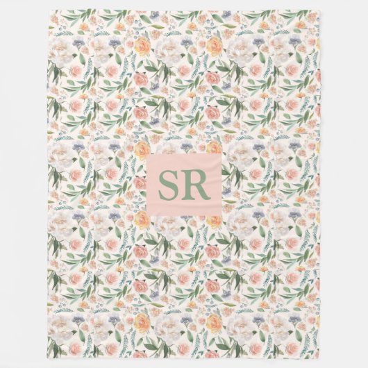 Moederdag Monogram Waterverf Floral Botanisch Fleece Deken (Voorkant)