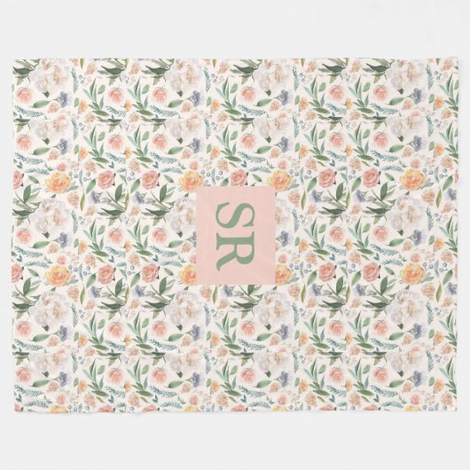 Moederdag Monogram Waterverf Floral Botanisch Fleece Deken (Voorkant (Horizontaal))
