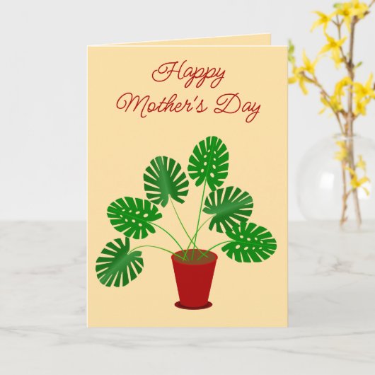 Moederdag Monstera Plant Custom Kaart (Gele Bloem)