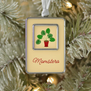 Moederdag Monstera Plant Custom Verzilverd Omlijst Ornament