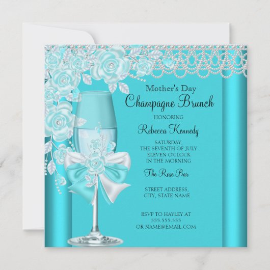 Moederdag Mooie Teal Roze Champagne Brunch 2C Kaart (Voorkant)