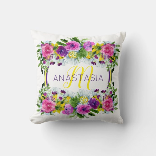 Moederdag Mothering Zondag Waterverf Monogram Kussen (Voorkant)