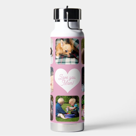Moederdag Multi Photo Collage Naam Gepersonaliseer Waterfles (Links)