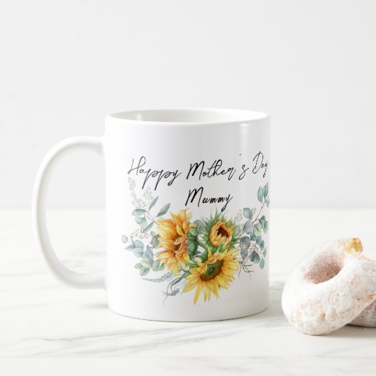 Moederdag Mummy Sunflower Eucalyptus Koffiemok (Met donut)