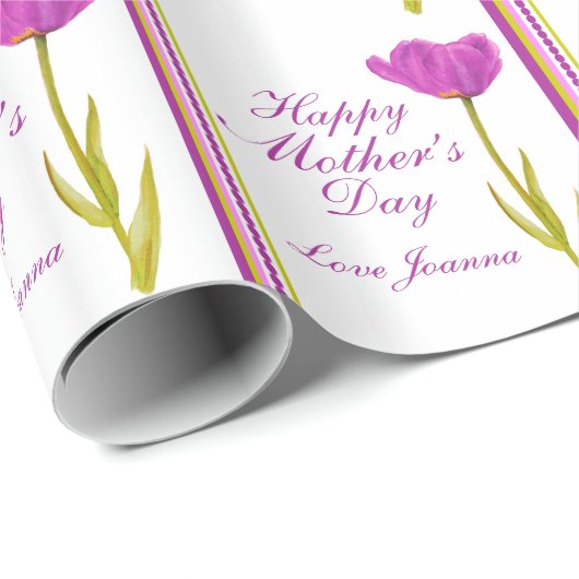 Moederdag naam tulp waterverf kunst streep cadeaupapier (Rol Hoek)