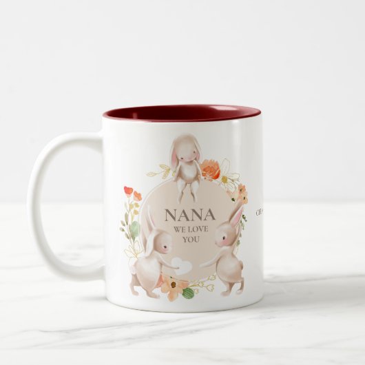 Moederdag Nana We houden van Bunny Rabbit Floral Tweekleurige Koffiemok (Links)