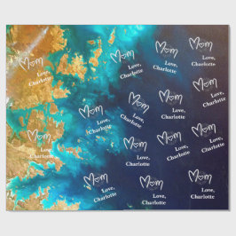 Moederdag Navy Blue & Gold Abstract Earth Cadeaupapier
