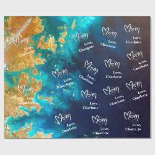 Moederdag Navy Blue & Gold Abstract Earth Cadeaupapier