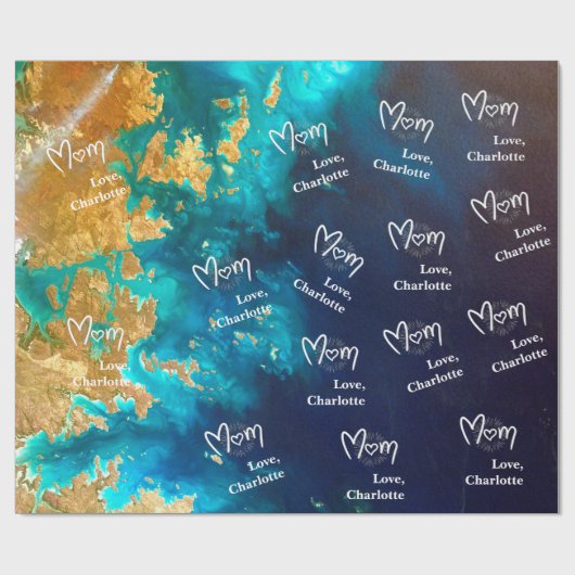 Moederdag Navy Blue & Gold Abstract Earth Cadeaupapier (Vlak)
