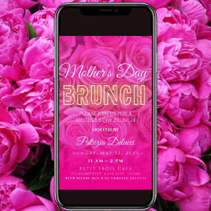 Moederdag Neon Roze Rose Invitation Kaart
